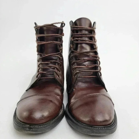 Vintage 90s Brown Leather Capped Toe Cottage Boots - 6 - Picture 6 of 11